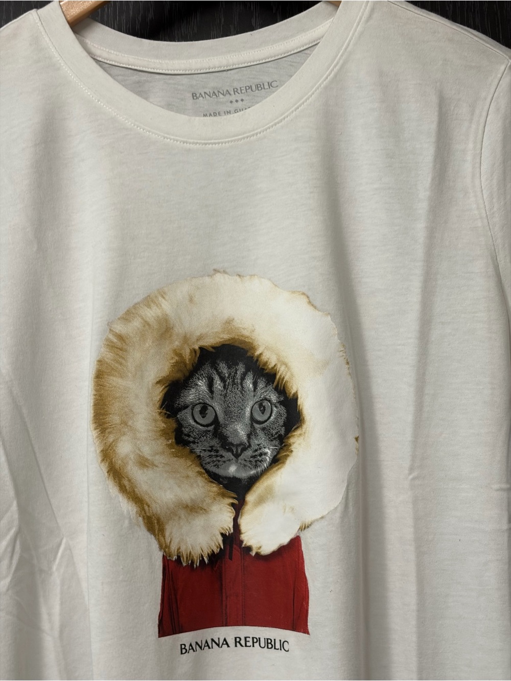 Banana Republic White Tee with Cat Graphic in Red Parka - Picture 3 of 8